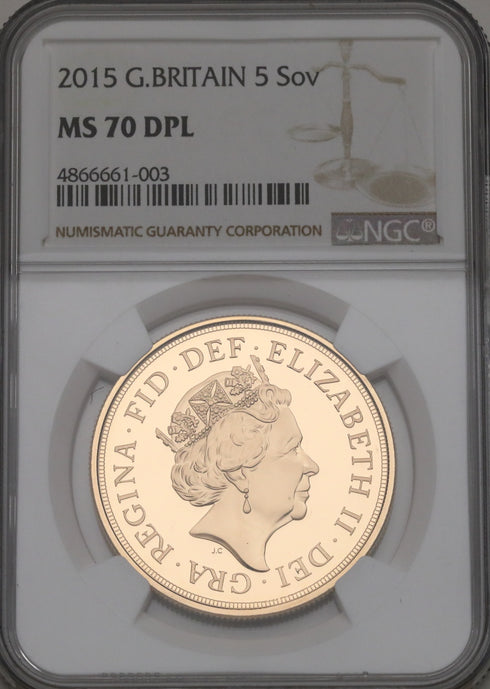 イギリス 2015年 エリザベス2世 聖ジョージと竜退治 5ポンド金貨 MS70DPL:4866661-003-UNIVERSAL COIN